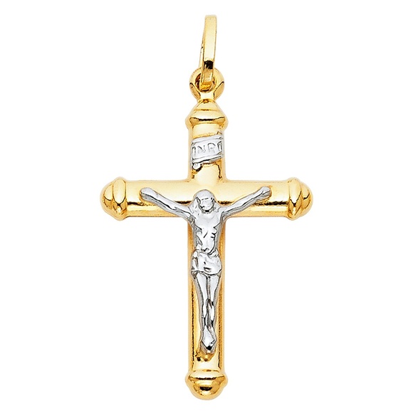 14K Two Tone Jesus Crucifix Cross Pendant